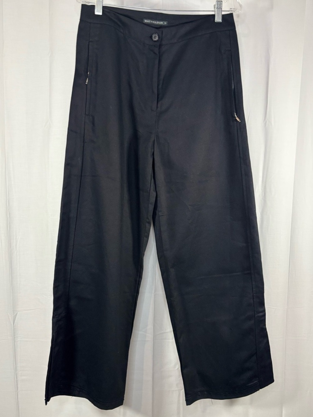 NWT MATTHILDUR Black Wide-Leg Trousers with Zip Pockets & ankle slits Sz M & XL